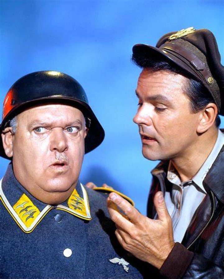 Bob Crane (1928-1978), John Banner (1910-1973), and Werner Klemperer (1920-2000) on set. Photo / Getty 