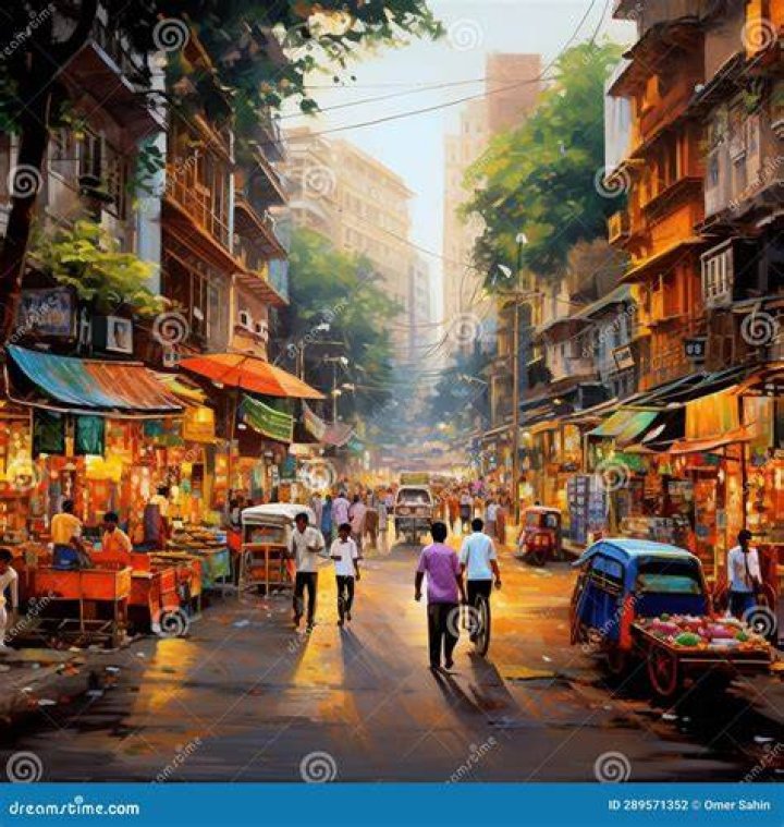 Bustling city street in India