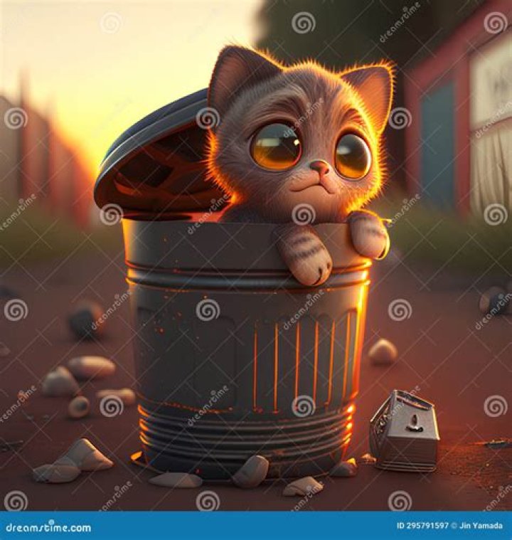 cat on top of trash can