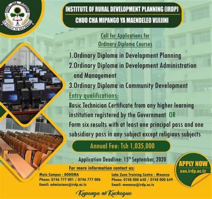 CHUO CHA MIPANGO IRDP Institute Of Rural Development Planning Selected Applicants