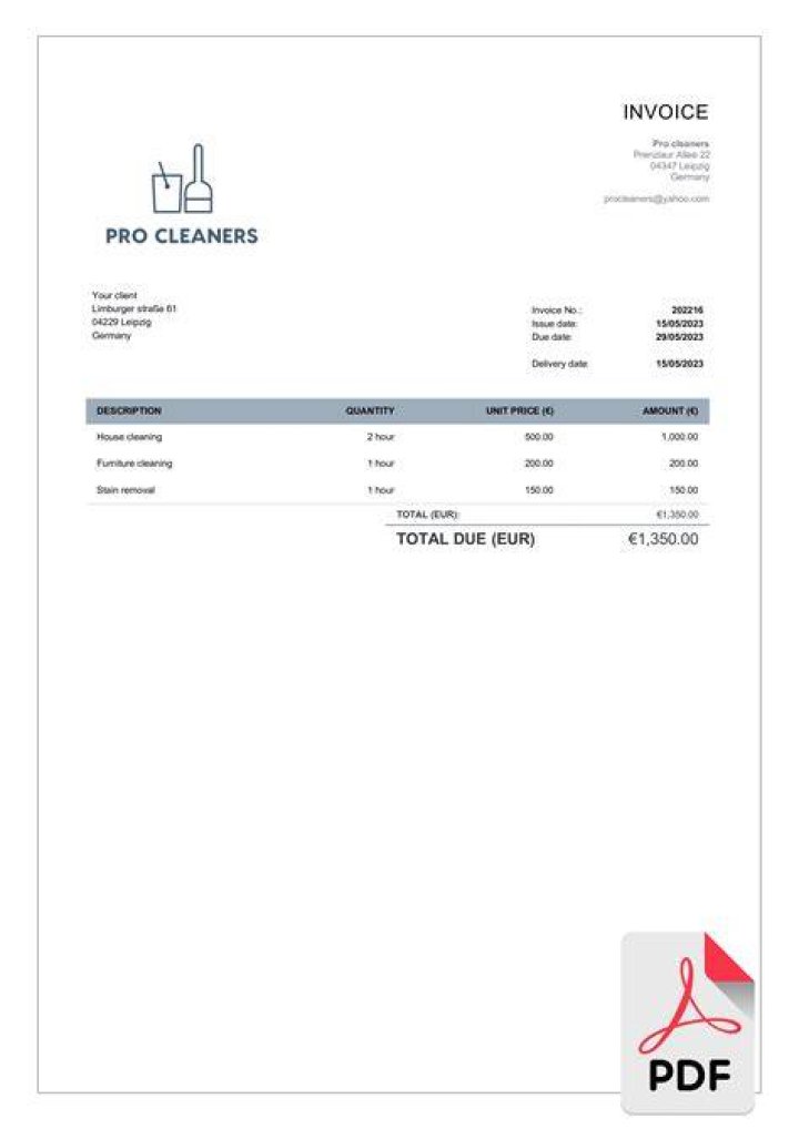 Cleaning Invoice Template Pdf Free Download Printable & Editable
