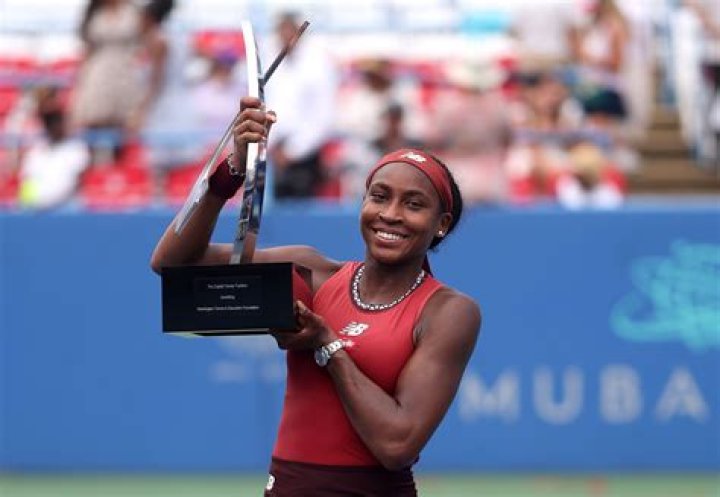 Coco Gauff's celebrating a win Coco Gauff's celebrating a win