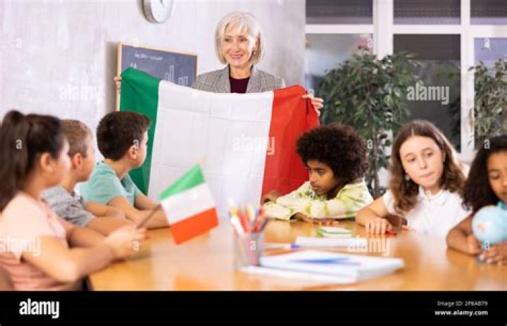  English teachers and Italian students holding an American flag