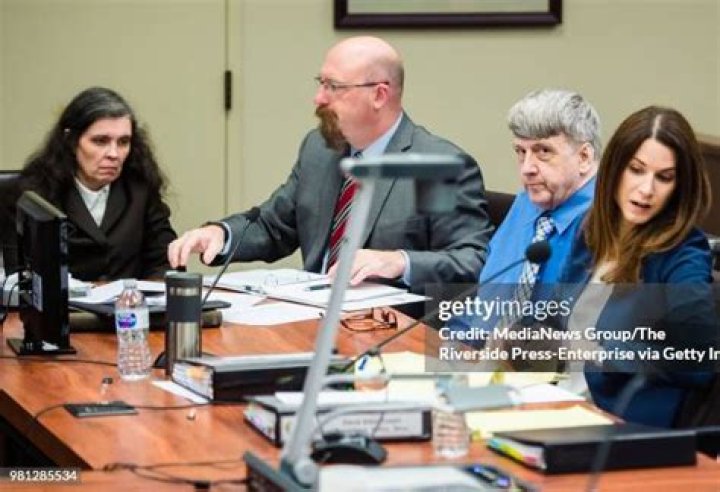 From left, Louise Turpin, attorney John Moore, and David Turpin attend a preliminary hearing. Photo / AP