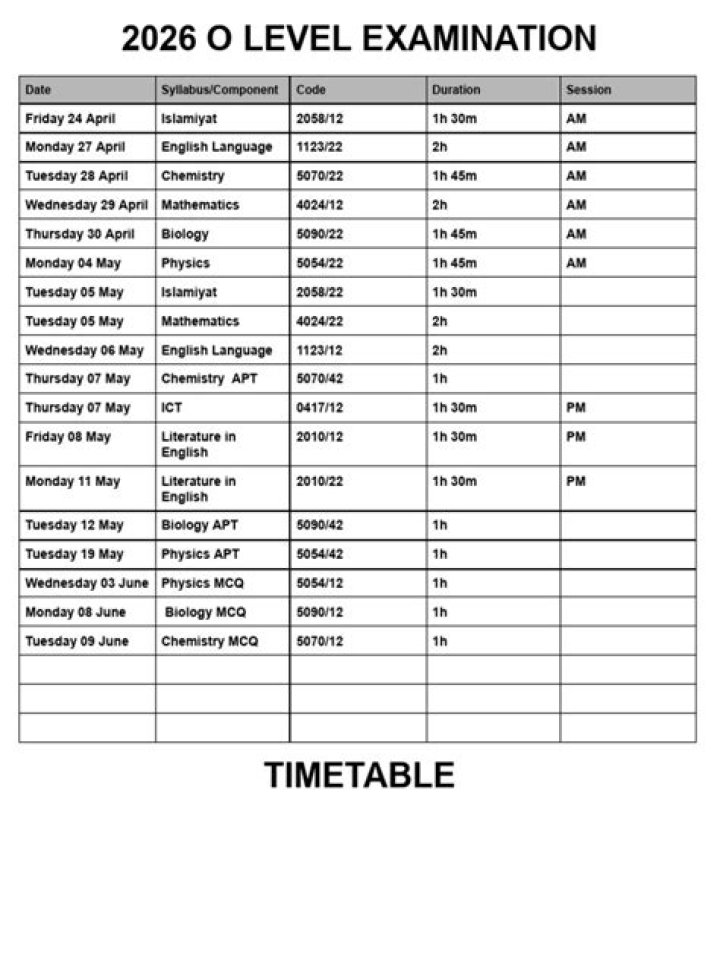 Gce O-Level Examination Calendar 