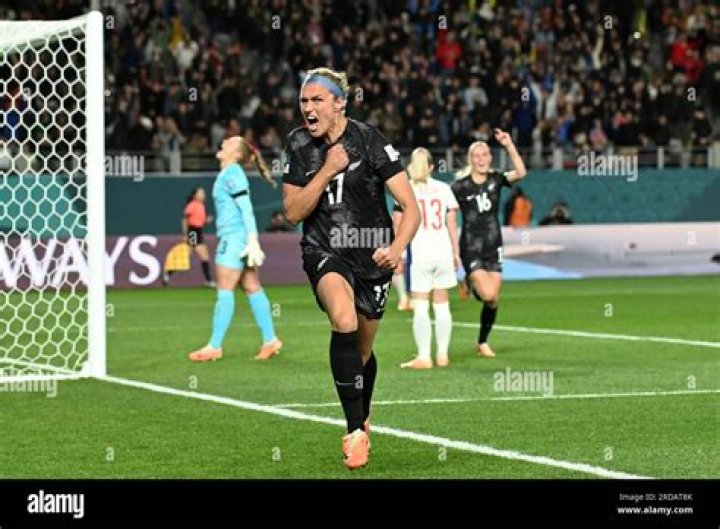 Hannah Wilkinson celebrates scoring the winning goal against Norway. Photo / Michael Craig 