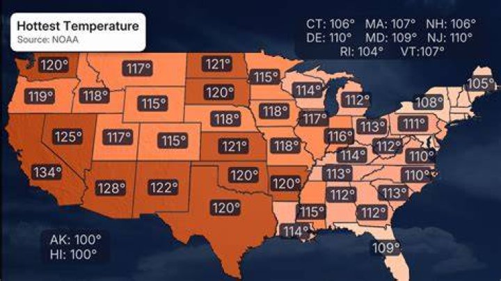 Hottest Temperature Recorded In Each US State Maps on the Web