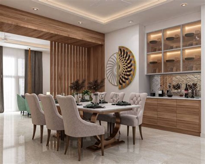 Interiors with dining area and kitchen