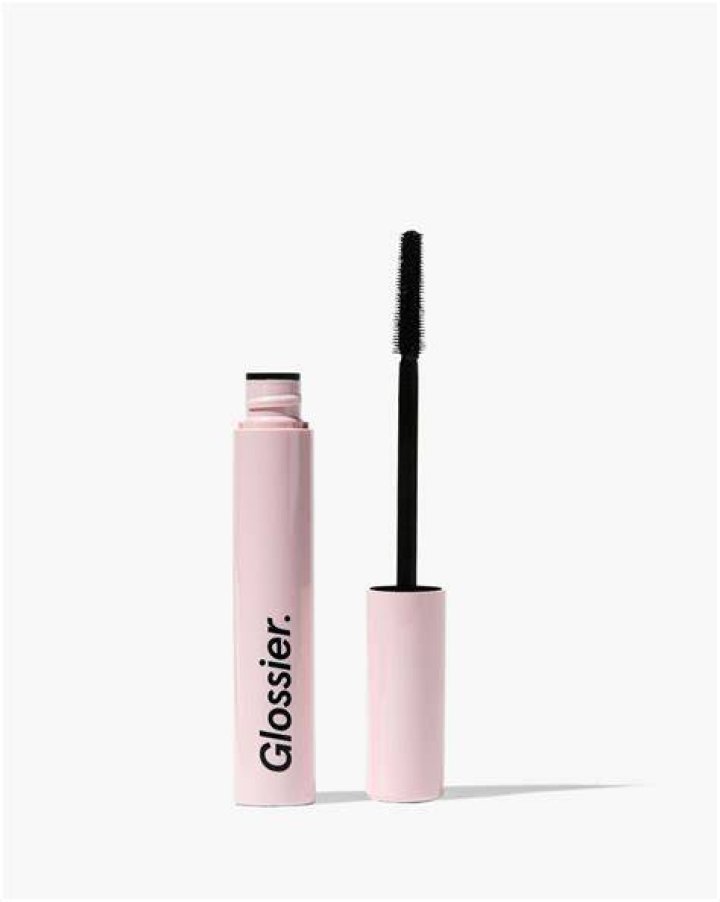 left is glossier lash slick, right is model wearing the mascara