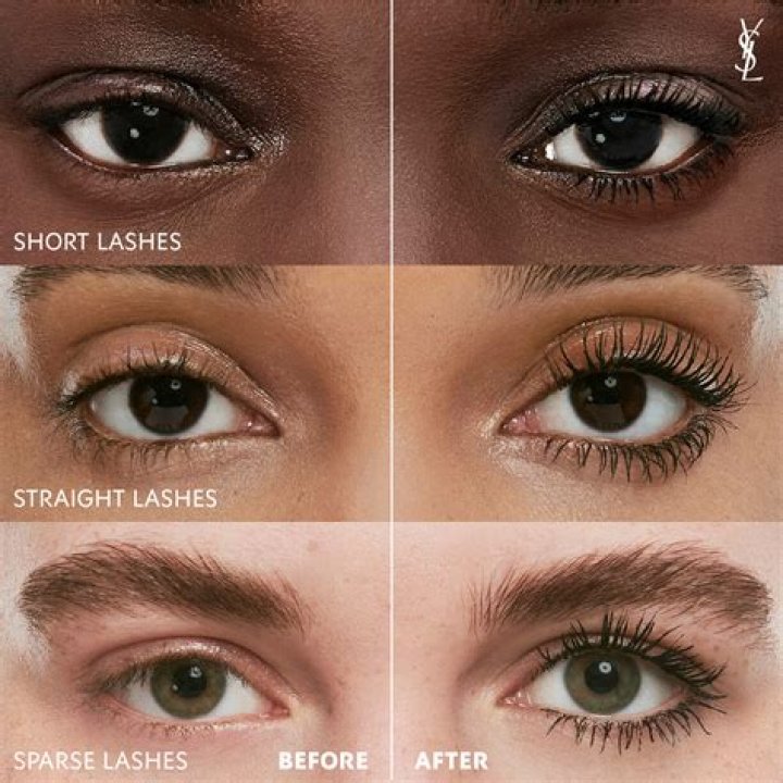 left is ysl lash clash mascara, right is model wearing the mascara
