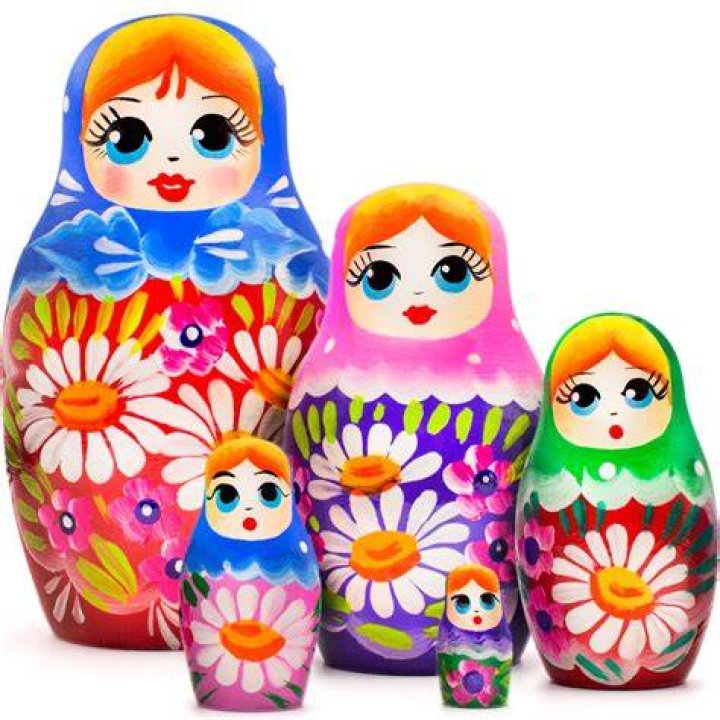 Many different colored Russian dolls