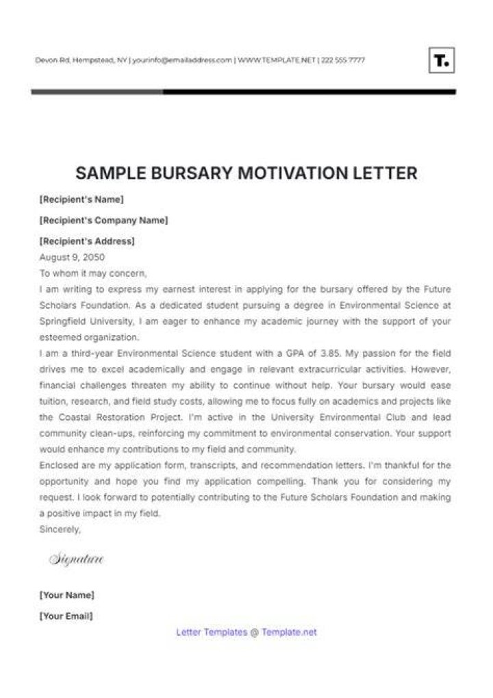 motivational letter for a bursary motivational letter for a bursary