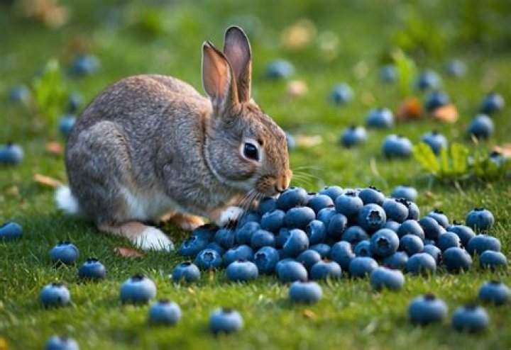 rabbits eating blueberries