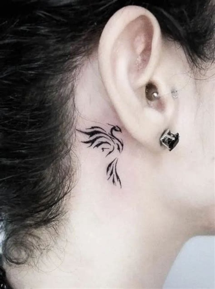 Small phoenix behind the ear tattoo Small phoenix behind the ear tattoo