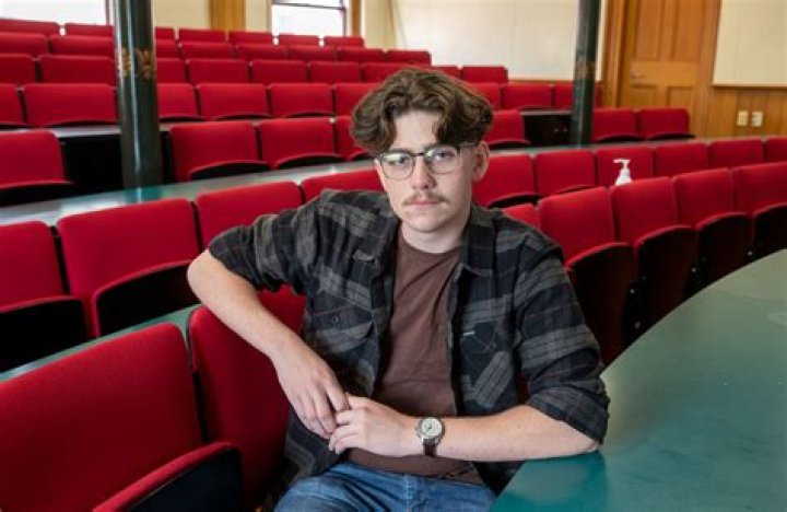 Student Aidan Donoghue at Victoria University's Pipitea campus, Wellington. 16 March, 2023. Story: Julia Gabel. NZ Herald photograph by Mark Mitchell