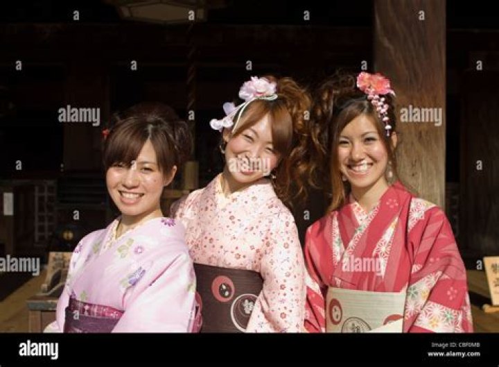 Three young Japanese girls in school uniforms