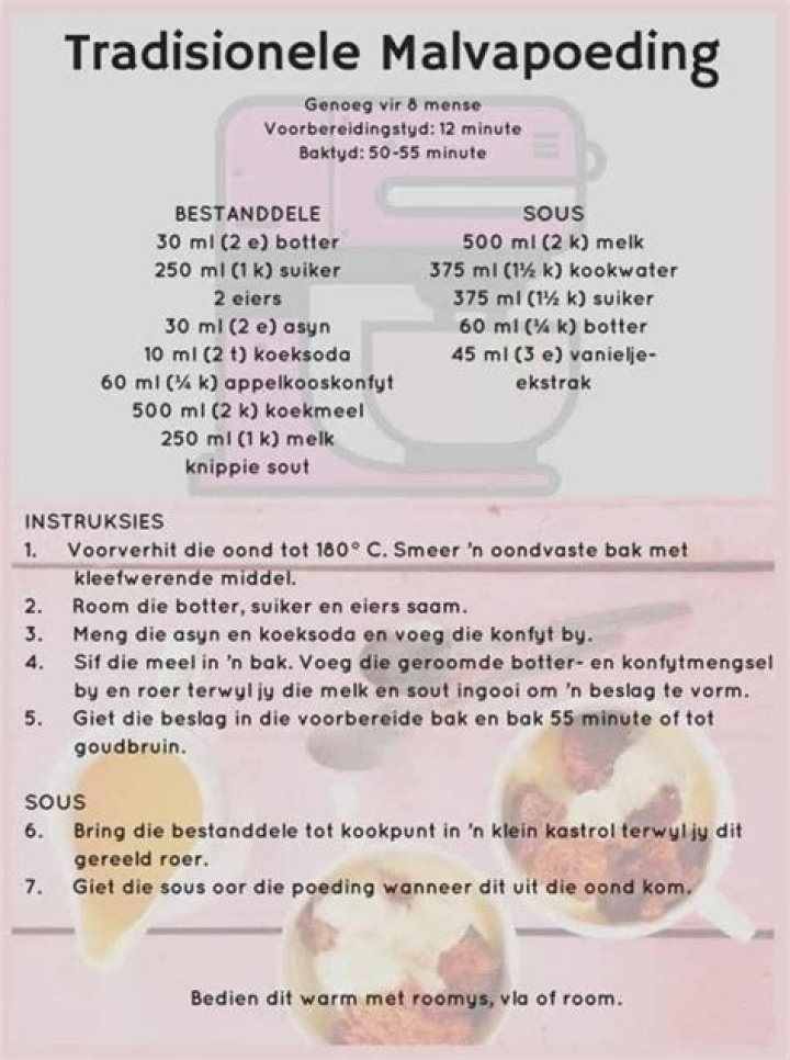 Tradisionele malvapoeding resep: stap-vir-stap gids en proses