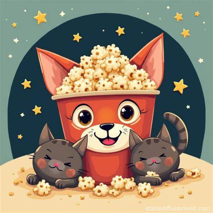 two cats with popcorns