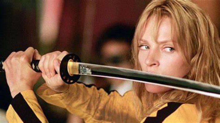 Uma Thurman as the deadliest woman in the world with a knife in Kill Bill.
