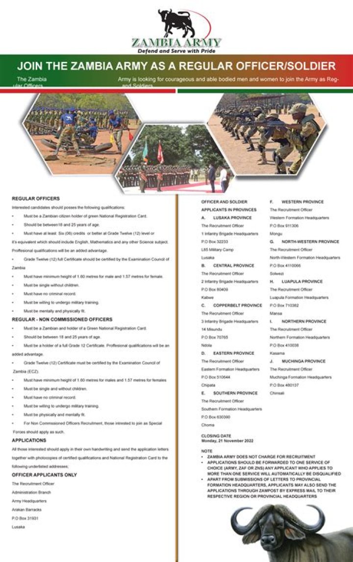 Zambia Army Recruitment 2023/2024 How To Apply