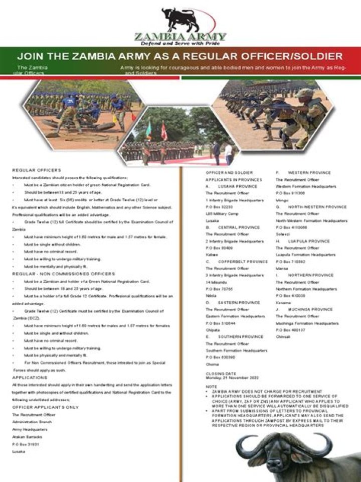 Zambia army recruitment 2023/2024 How To apply 3 Zambia Army Recruitment